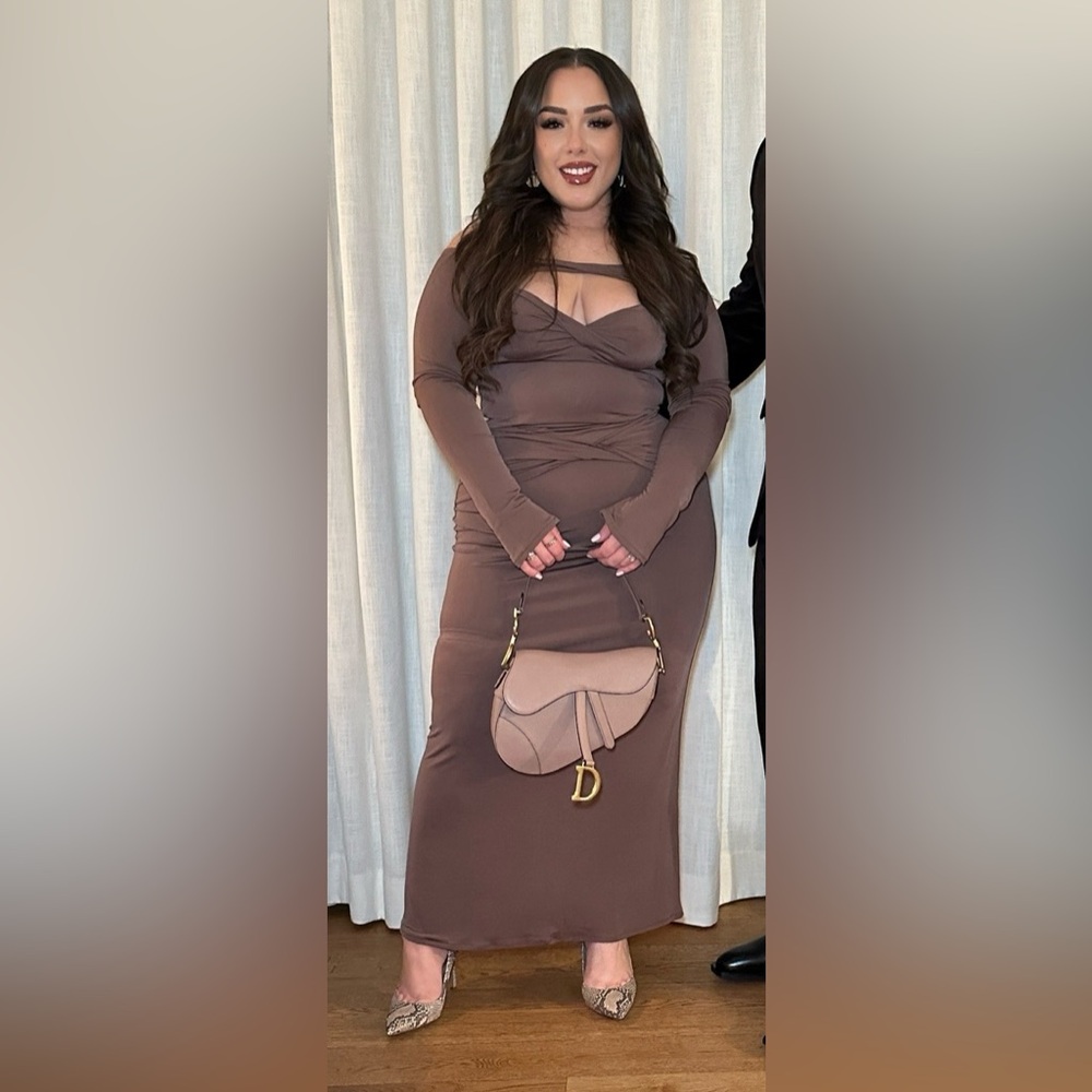 Meshki Chocolate Off-Shoulder Crop Top Set